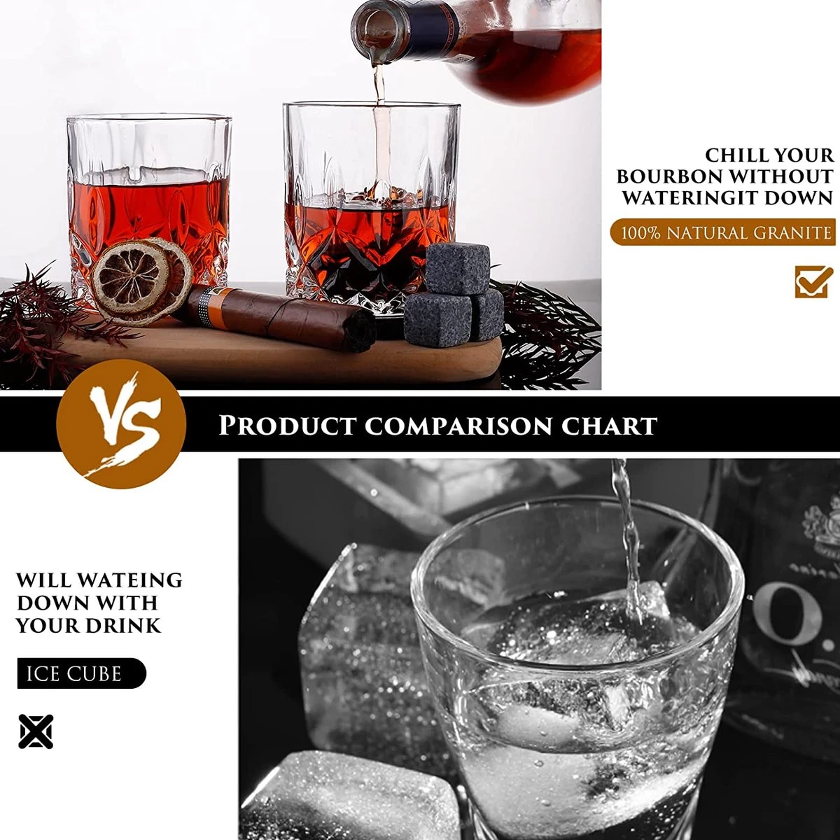 Set De Glas Et Pierre à Whisky Cadeau Pour Homme Mari Papa Cadeau Spécial - 8 Pierres De Refroidissement En Granit à Whisky - 2 Verres 10 Oz - 2 Sous-verres - Recettes De Cocktails Tang Boîte En Bois Noël/anniversaire 2 Set De Glas Et Pierre à Whisky Cadeau Pour Homme Mari Papa Cadeau Spécial - 8 Pierres De Refroidissement En Granit à Whisky - 2 Verres 10 Oz - 2 Sous-verres - Recettes De Cocktails Tang Boîte En Bois Noël/anniversaire – Image 2