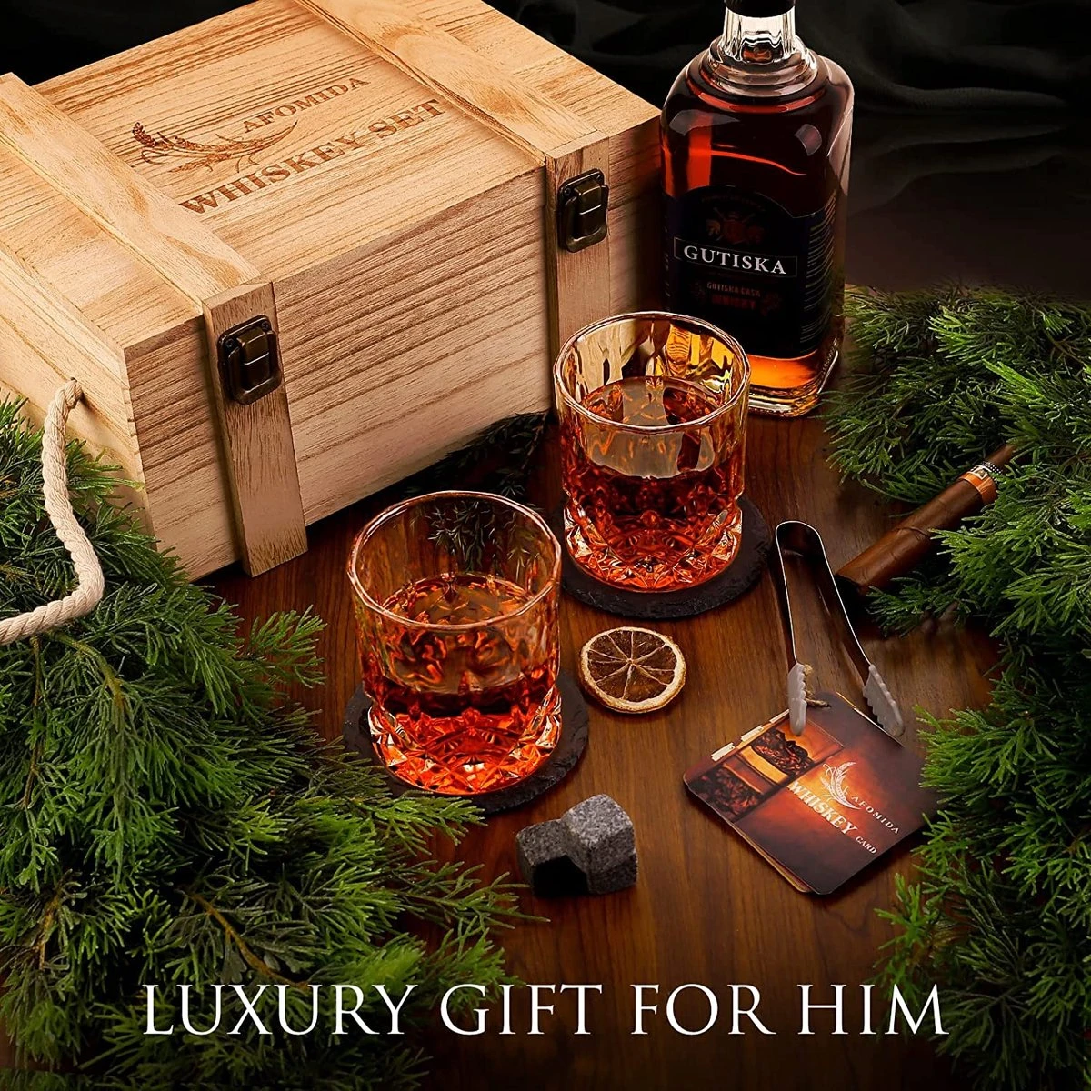 Set De Glas Et Pierre à Whisky Cadeau Pour Homme Mari Papa Cadeau Spécial - 8 Pierres De Refroidissement En Granit à Whisky - 2 Verres 10 Oz - 2 Sous-verres - Recettes De Cocktails Tang Boîte En Bois Noël/anniversaire 6 Set De Glas Et Pierre à Whisky Cadeau Pour Homme Mari Papa Cadeau Spécial - 8 Pierres De Refroidissement En Granit à Whisky - 2 Verres 10 Oz - 2 Sous-verres - Recettes De Cocktails Tang Boîte En Bois Noël/anniversaire – Image 6