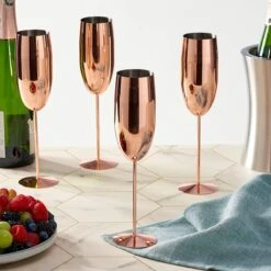 Oak & Steel 4 Verres à Flûtes à Champagne En Acier Inoxydable (285 Ml, 25 Cm), Or Rose/ Koper - Cadeau élégant Pour Les Amis Et La Famille -Cuisine Fournitures Magasin 1200x1200 2915