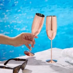 Oak & Steel 4 Verres à Flûtes à Champagne En Acier Inoxydable (285 Ml, 25 Cm), Or Rose/ Koper - Cadeau élégant Pour Les Amis Et La Famille -Cuisine Fournitures Magasin 1200x1200 2916