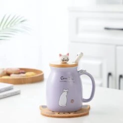 Mug Chat Mignon Tasse à Café En Céramique Avec Kitty Couvercle De Chaton Cuillère En Acier Inoxydable, Nouveauté Matin Tasse Thé Lait Tasse De Noël Cadeau 380 Ml (violet) -Cuisine Fournitures Magasin 1200x1200 2918