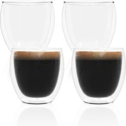 Intirilife 4x Verre à Expresso Transparent à Double Paroi - Verre à Café Verre à Thé Verre Thermique Verre Décoratif