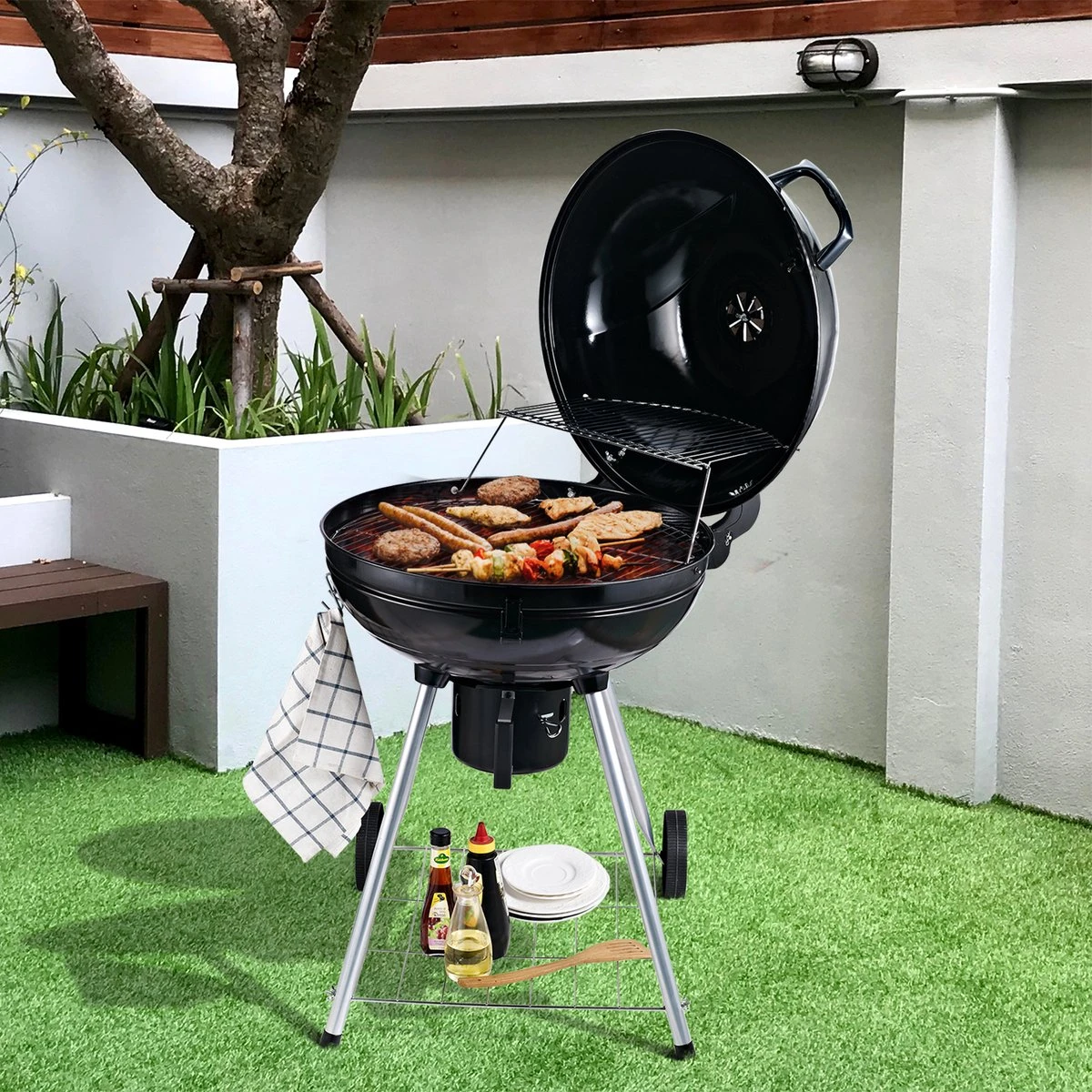 Outsunny Gril Chariot Charbon De Bois Pique-nique Gril Barbecue Avec Récupérateur De Cendres Métal Rond 846-021 2 Outsunny Gril Chariot Charbon De Bois Pique-nique Gril Barbecue Avec Récupérateur De Cendres Métal Rond 846-021 – Image 2