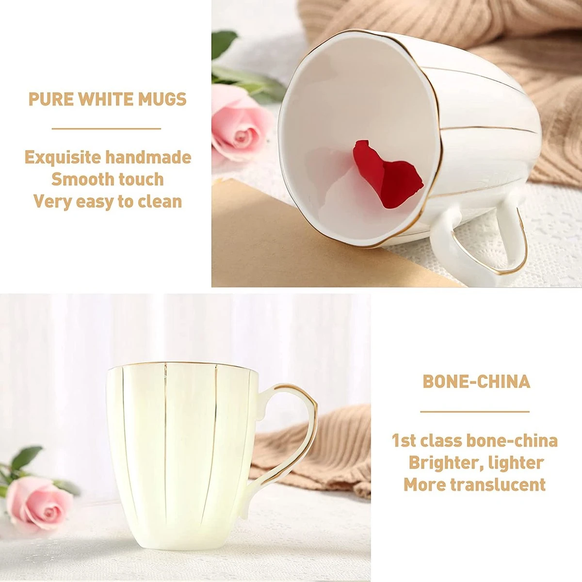 Lot De 4 Tasses à Café DUJUST (400 Ml), Design Britannique De Luxe Avec Garnitures Dorées Faites à La Main, Ensemble De Tasses En Porcelaine Blanche Et Dorée De 1ère Classe Pour Café, Thé Et Lait, Belles Tasses En Porcelaine Fine Et Ornée. 3 Lot De 4 Tasses à Café DUJUST (400 Ml), Design Britannique De Luxe Avec Garnitures Dorées Faites à La Main, Ensemble De Tasses En Porcelaine Blanche Et Dorée De 1ère Classe Pour Café, Thé Et Lait, Belles Tasses En Porcelaine Fine Et Ornée. – Image 3