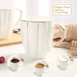 Lot De 4 Tasses à Café DUJUST (400 Ml), Design Britannique De Luxe Avec Garnitures Dorées Faites à La Main, Ensemble De Tasses En Porcelaine Blanche Et Dorée De 1ère Classe Pour Café, Thé Et Lait, Belles Tasses En Porcelaine Fine Et Ornée. 8 Lot De 4 Tasses à Café DUJUST (400 Ml), Design Britannique De Luxe Avec Garnitures Dorées Faites à La Main, Ensemble De Tasses En Porcelaine Blanche Et Dorée De 1ère Classe Pour Café, Thé Et Lait, Belles Tasses En Porcelaine Fine Et Ornée. -Cuisine Fournitures Magasin 1200x1200 2942
