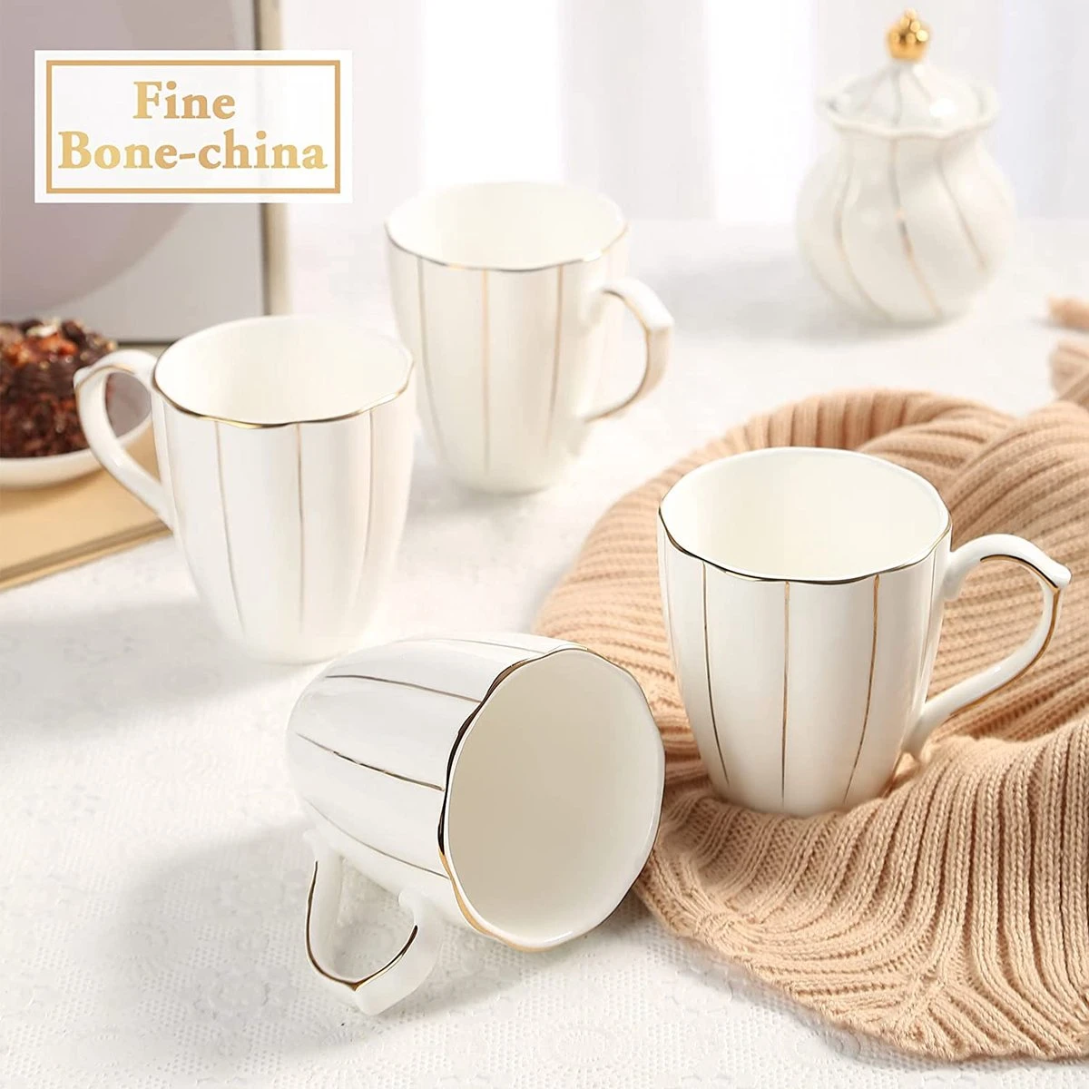 Lot De 4 Tasses à Café DUJUST (400 Ml), Design Britannique De Luxe Avec Garnitures Dorées Faites à La Main, Ensemble De Tasses En Porcelaine Blanche Et Dorée De 1ère Classe Pour Café, Thé Et Lait, Belles Tasses En Porcelaine Fine Et Ornée. 5 Lot De 4 Tasses à Café DUJUST (400 Ml), Design Britannique De Luxe Avec Garnitures Dorées Faites à La Main, Ensemble De Tasses En Porcelaine Blanche Et Dorée De 1ère Classe Pour Café, Thé Et Lait, Belles Tasses En Porcelaine Fine Et Ornée. – Image 5