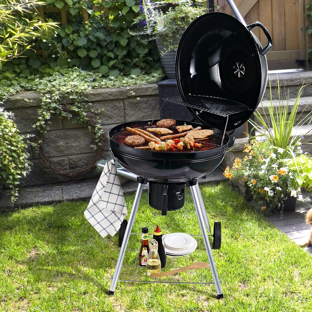Outsunny Gril Chariot Charbon De Bois Pique-nique Gril Barbecue Avec Récupérateur De Cendres Métal Rond 846-021 3 Outsunny Gril Chariot Charbon De Bois Pique-nique Gril Barbecue Avec Récupérateur De Cendres Métal Rond 846-021 – Image 3