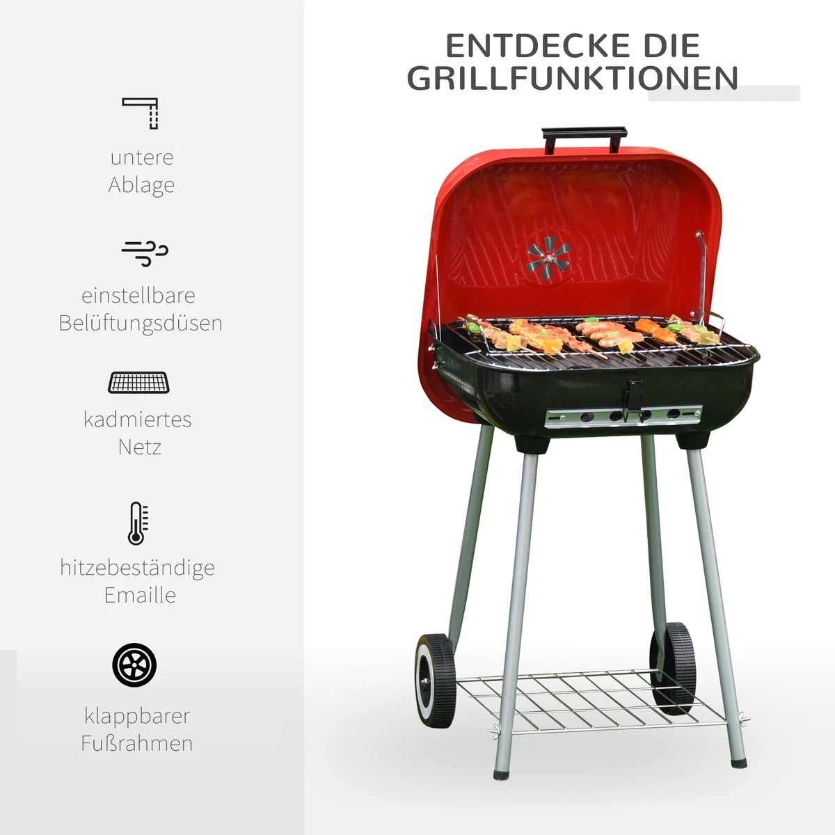 Barbecue à Charbon Outsunny Sur Roulettes Barbecue Chariot Boule Barbecue Grill Avec Couvercle BBQ Métal Rouge 01-0569 3 Barbecue à Charbon Outsunny Sur Roulettes Barbecue Chariot Boule Barbecue Grill Avec Couvercle BBQ Métal Rouge 01-0569 – Image 3