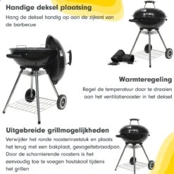 Barbecue AG Ø 46 Cm - Barbecues à Charbon - Barbecue Kogelbarbecue Incl. Thermomètre - Température Inoxydable - Barbecue Rond - Incl. Couvercle Et Roues - Barbecue Traditionnel - 7 Personnes - Grille De Ventilation Pour Régulation Oxygène - Zwart - -Cuisine Fournitures Magasin 1200x1200 30