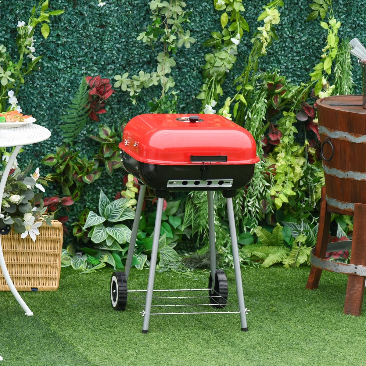 Barbecue à Charbon Outsunny Sur Roulettes Barbecue Chariot Boule Barbecue Grill Avec Couvercle BBQ Métal Rouge 01-0569 11 Barbecue à Charbon Outsunny Sur Roulettes Barbecue Chariot Boule Barbecue Grill Avec Couvercle BBQ Métal Rouge 01-0569 – Image 11