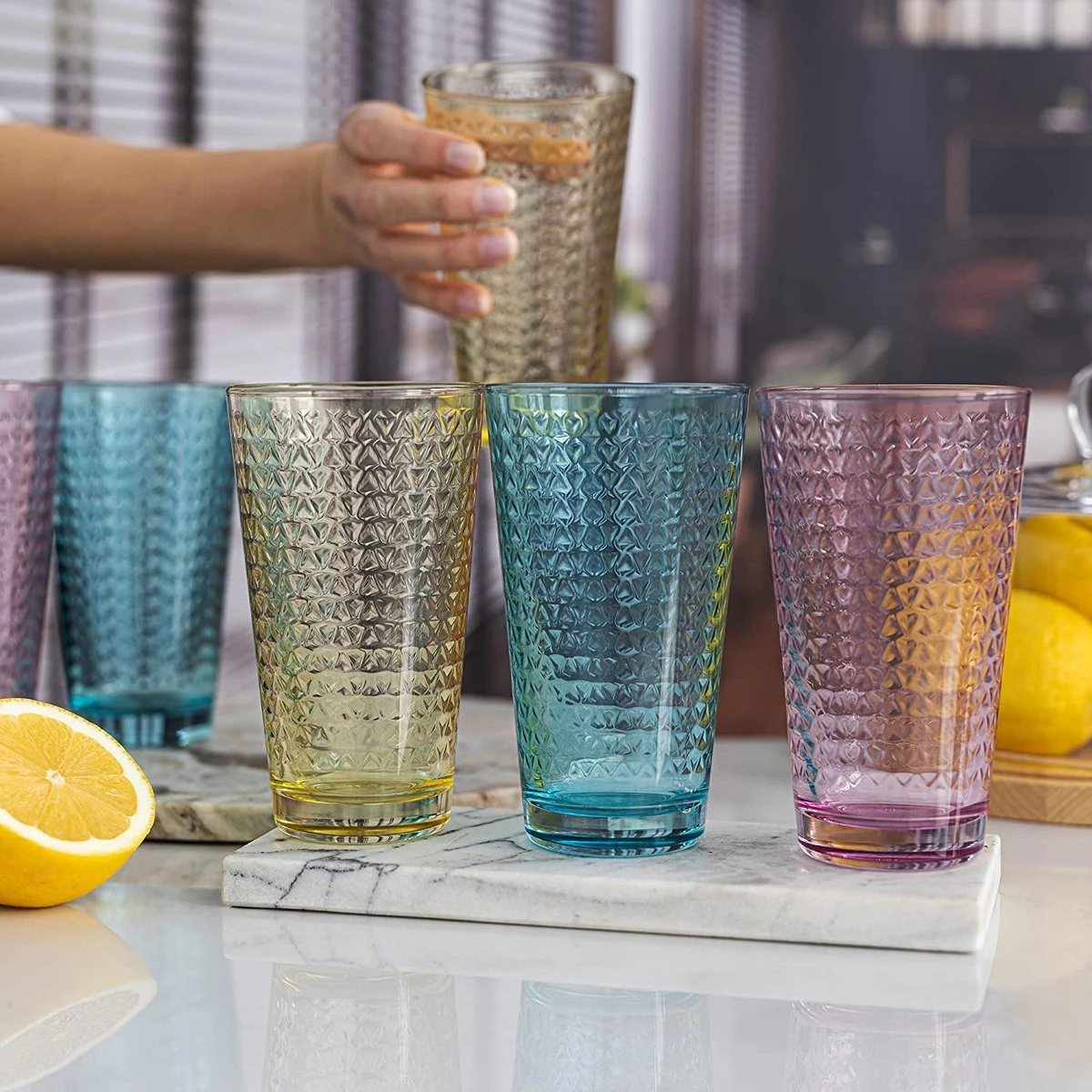 Tressa Verres Colorés, Ensemble De 6 Verres à Boire, 360 Ml, Verres à Cocktail, Verres à Eau, Verres Long Drink Colorés, Caipirinha, Verre à Boire, Verre à Eau, Motif Géométrique 2 Tressa Verres Colorés, Ensemble De 6 Verres à Boire, 360 Ml, Verres à Cocktail, Verres à Eau, Verres Long Drink Colorés, Caipirinha, Verre à Boire, Verre à Eau, Motif Géométrique – Image 2