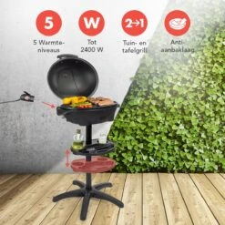 Barbecue électrique KitchenBrothers - Barbecue De Table Avec Plancha - Revêtement Antiadhésif - Incl. Etagère / Système De Fixation Pour GPS - Surface BBQ Grill 46,5x33,8cm - 5 Positions Jusqu'à 300°C - 2400W - Zwart -Cuisine Fournitures Magasin 1200x1200 314