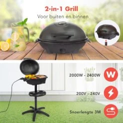 Barbecue électrique KitchenBrothers - Barbecue De Table Avec Plancha - Revêtement Antiadhésif - Incl. Etagère / Système De Fixation Pour GPS - Surface BBQ Grill 46,5x33,8cm - 5 Positions Jusqu'à 300°C - 2400W - Zwart -Cuisine Fournitures Magasin 1200x1200 317