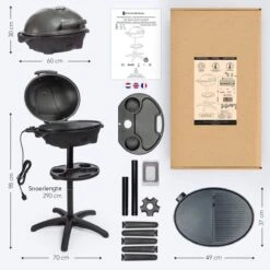 Barbecue électrique KitchenBrothers - Barbecue De Table Avec Plancha - Revêtement Antiadhésif - Incl. Etagère / Système De Fixation Pour GPS - Surface BBQ Grill 46,5x33,8cm - 5 Positions Jusqu'à 300°C - 2400W - Zwart -Cuisine Fournitures Magasin 1200x1200 318