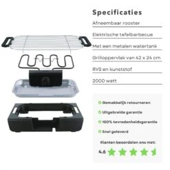 Barbecue De Table électrique Cheqo® - Plaque De Gril électrique - Modèle De Table BBQ électrique - Acier Inoxydable Et Plastique - Avec Réservoir D'eau, Thermostat, Interrupteur - 2000W -Cuisine Fournitures Magasin 1200x1200 326