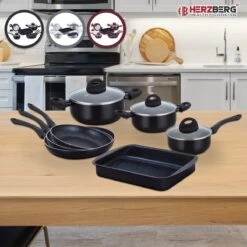 Ensemble De Casseroles En Marbre Herzberg En Aluminium 10 Pièces - Convient à L'induction - Argent -Cuisine Fournitures Magasin 1200x1200 353