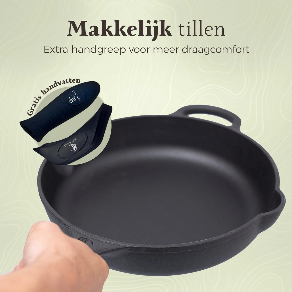 Belluci - Ø31cm - Poêle En Fonte - Poêle - Poêle à Frire Adaptée à Toutes Les Sources De Chaleur BBQ Et Induction Avec Accessoires - Poêle - Casserole 6 Belluci - Ø31cm - Poêle En Fonte - Poêle - Poêle à Frire Adaptée à Toutes Les Sources De Chaleur BBQ Et Induction Avec Accessoires - Poêle - Casserole – Image 6