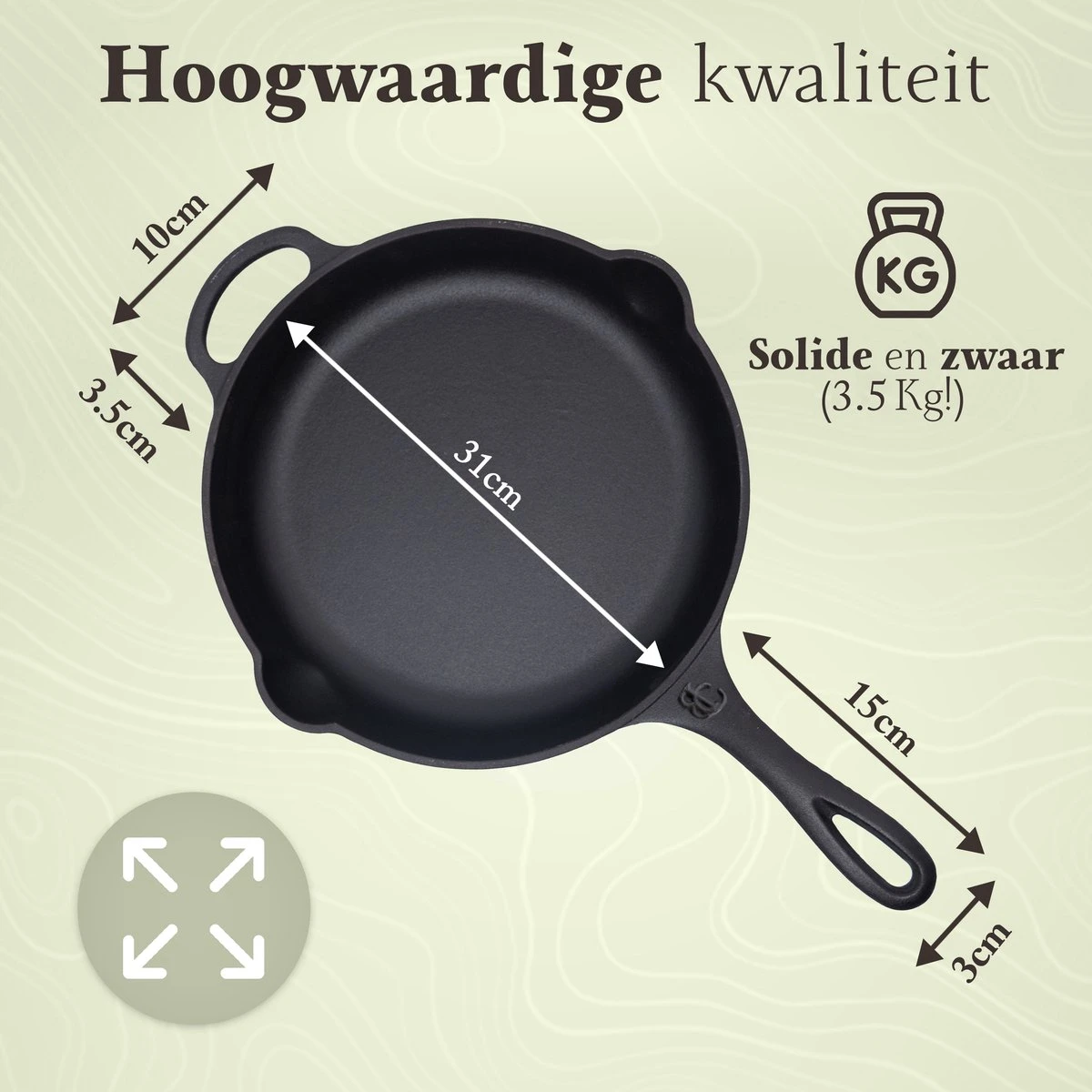 Belluci - Ø31cm - Poêle En Fonte - Poêle - Poêle à Frire Adaptée à Toutes Les Sources De Chaleur BBQ Et Induction Avec Accessoires - Poêle - Casserole 7 Belluci - Ø31cm - Poêle En Fonte - Poêle - Poêle à Frire Adaptée à Toutes Les Sources De Chaleur BBQ Et Induction Avec Accessoires - Poêle - Casserole – Image 7