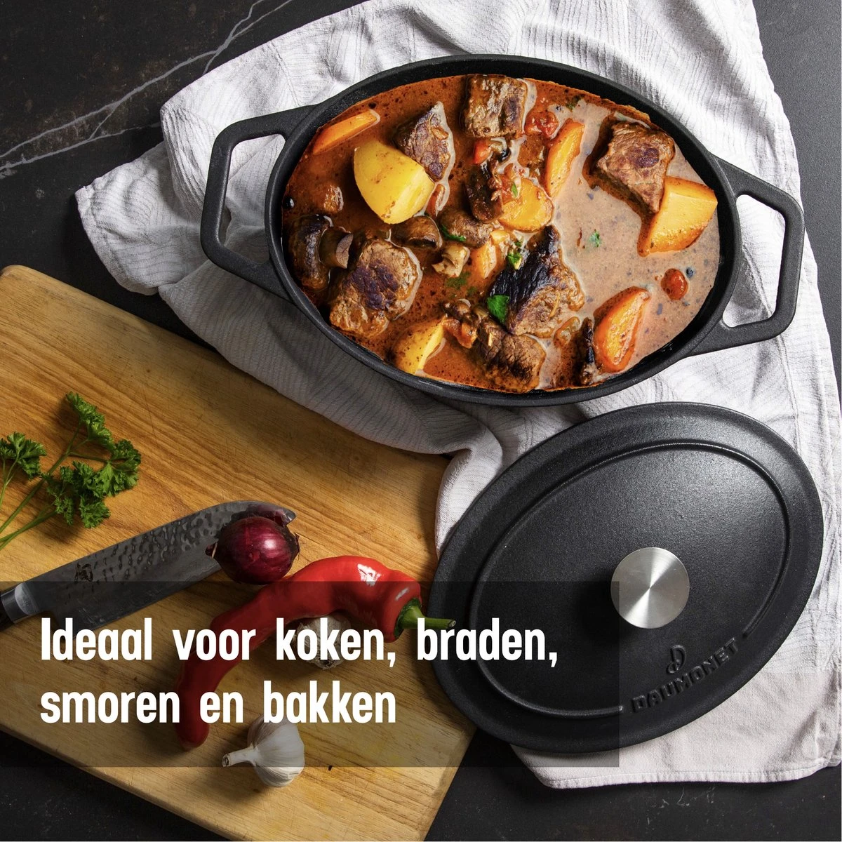 Poêle En Fonte Daumonet - Cocotte Rond - Ø 29 Cm - 5,4 Litres - Émail - Convient à Toutes Les Sources De Chaleur - Electrique - Gaz - Halogène - Induction - Céramique - Va Au Lave-vaisselle - Noir 5 Poêle En Fonte Daumonet - Cocotte Rond - Ø 29 Cm - 5,4 Litres - Émail - Convient à Toutes Les Sources De Chaleur - Electrique - Gaz - Halogène - Induction - Céramique - Va Au Lave-vaisselle - Noir – Image 5