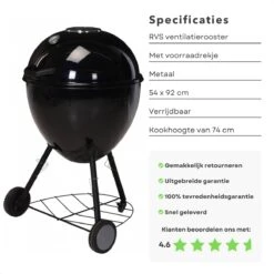 BBQ à Charbon De Bois Cheqo® Luxe XXL - Ø 56,5 Cm - Surface De La Grille 49 Cm - Grille De Ventilation En Acier Inoxydable - Hauteur 97 Cm - Poids 14,6 Kg - Mobile - Barbecue -Cuisine Fournitures Magasin 1200x1200 4