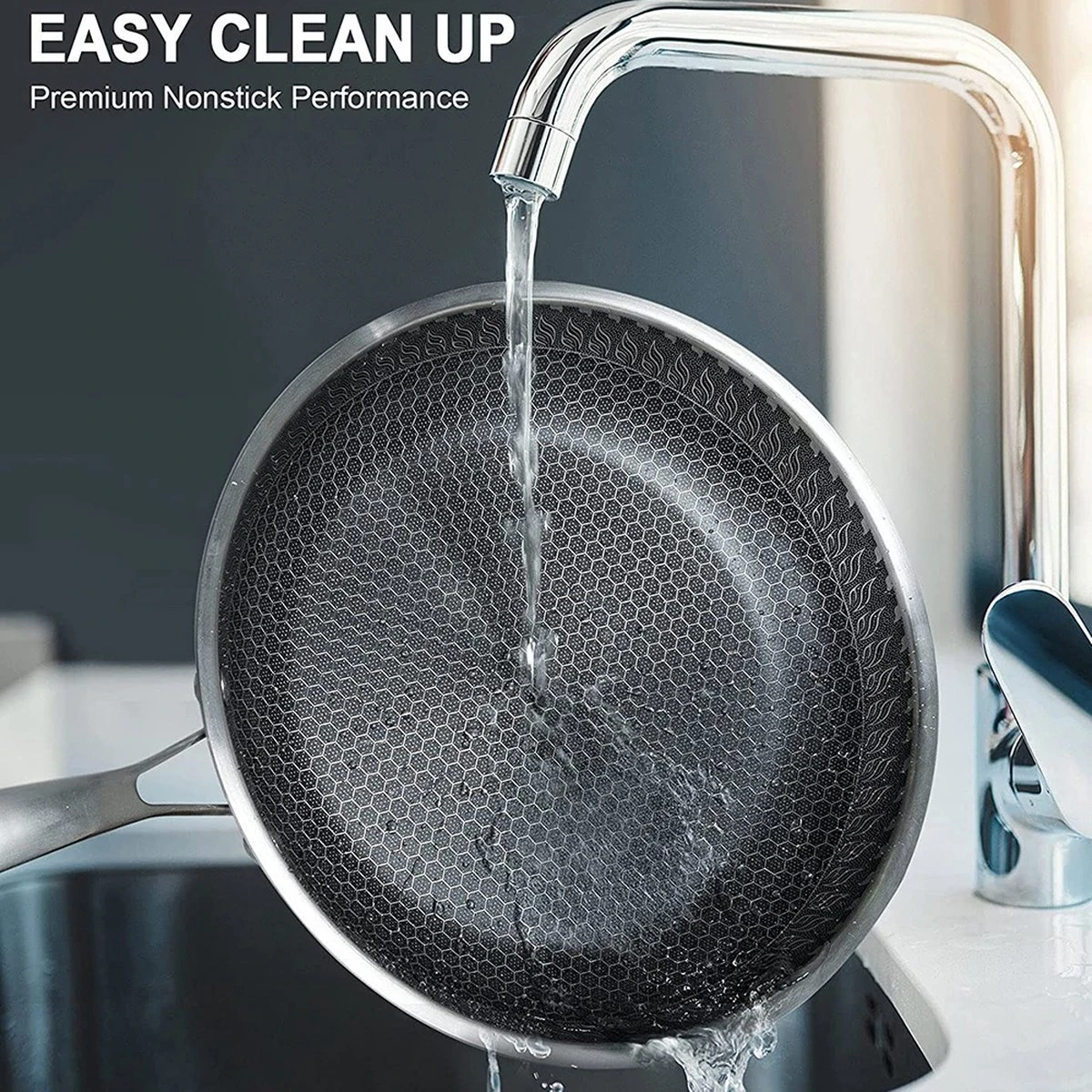 Poêle Cainfy Super Revêtement Antiadhésif Pro - Antiadhésif Honeycomb Heavy Duty - Passe Au Lave-vaisselle Et Au Four - Ø 33 Cm 2 Poêle Cainfy Super Revêtement Antiadhésif Pro - Antiadhésif Honeycomb Heavy Duty - Passe Au Lave-vaisselle Et Au Four - Ø 33 Cm – Image 2