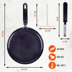 Green Kitchen Pancake Pan Revêtement Anti-adhésif - Crêpière à Induction - Pancake Maker PFOA - Low Edges - Induction / Gaz / Four / électrique -incl. E-Book -25,5Ø - Aluminium -Cuisine Fournitures Magasin 1200x1200 465