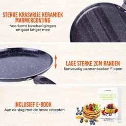 Green Kitchen Pancake Pan Revêtement Anti-adhésif - Crêpière à Induction - Pancake Maker PFOA - Low Edges - Induction / Gaz / Four / électrique -incl. E-Book -25,5Ø - Aluminium -Cuisine Fournitures Magasin 1200x1200 467