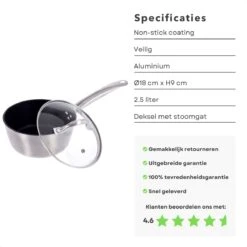 Casserole Cheqo® Aluminium - Ø 18cm - 2.5L - Couvercle Inclus - Tous Feux - Gaz, Electrique, Céramique, Induction, Halogène, Four - Passe Au Lave-Vaisselle - Sans PFOA -Cuisine Fournitures Magasin 1200x1200 479