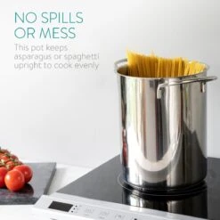 Poêle à Asperges En Acier Inoxydable Navaris Avec Couvercle - Cuiseur à Asperges En Acier Inoxydable Avec Panier Et Couvercle Amovibles - Sans BPA - Capacité 3,9 Litres - Passe Au Lave-vaisselle -Cuisine Fournitures Magasin 1200x1200 595