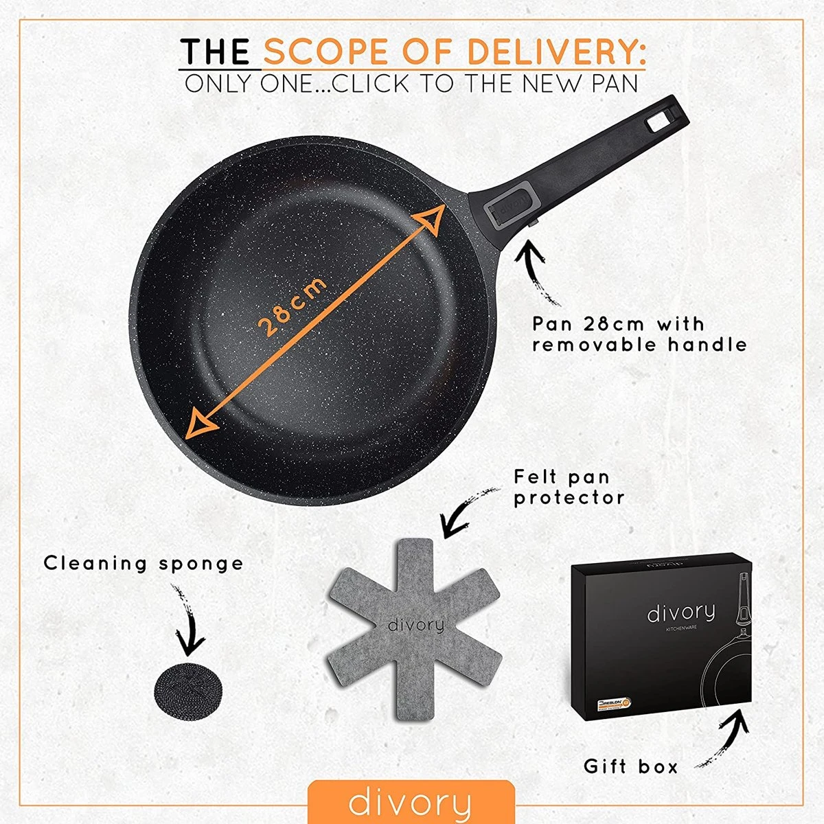Poêle à Frire DIVORY Grande 28cm I Poignée Amovible, Induction, Enrobée, Aluminium - Poêle à Frire Grande + Protège-casserole - Poêle à Induction 2 Poêle à Frire DIVORY Grande 28cm I Poignée Amovible, Induction, Enrobée, Aluminium - Poêle à Frire Grande + Protège-casserole - Poêle à Induction – Image 2