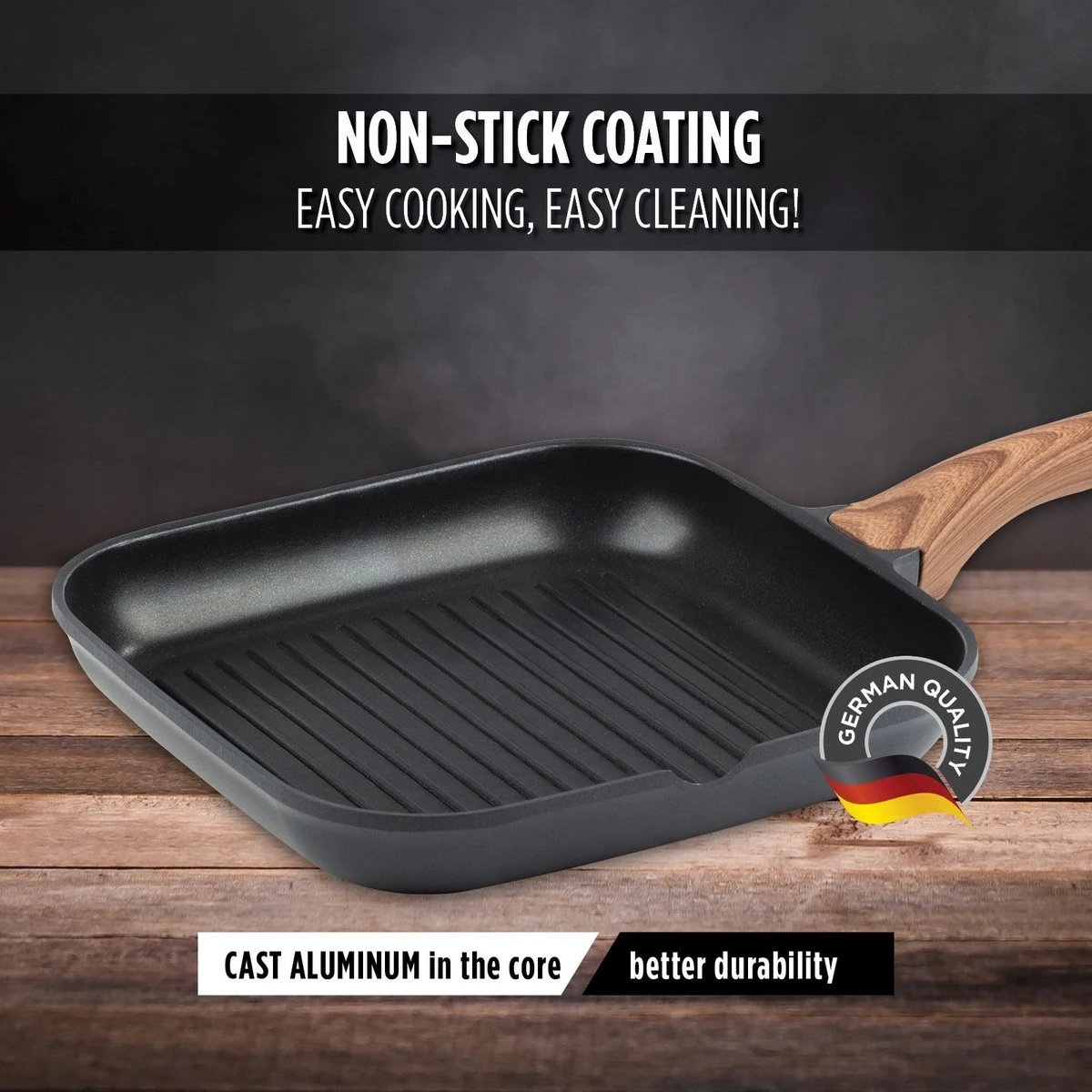 Poêle Grill Rosmarino Black Line 28cm & Poêle Wok 30cm - 100% Sans PFAS & PFOA - Fonte D'aluminium - Revêtement Minéral Antiadhésif - Poignée Ergonomique - Convient à Toutes Les Sources De Chaleur & Lave-vaisselle 4 Poêle Grill Rosmarino Black Line 28cm & Poêle Wok 30cm - 100% Sans PFAS & PFOA - Fonte D'aluminium - Revêtement Minéral Antiadhésif - Poignée Ergonomique - Convient à Toutes Les Sources De Chaleur & Lave-vaisselle – Image 4