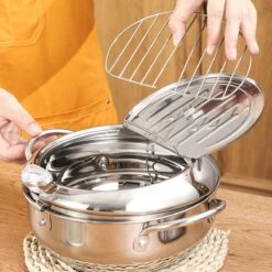 Friteuse En Acier Inoxydable Avec Thermomètre - 3,2 L - Égouttoir à Huile Et Couvercle - Friteuse De Style Japonais - Friteuse Tempura Pour Tempura - Frites - Steak De Poulet -Cuisine Fournitures Magasin 1200x1200 645