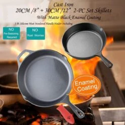 Ensemble De 2 Poêles En Fonte (8 Pouces Et 12 Pouces) Avec Revêtement En émail Noir Mat - Supports En Silicone Résistant à La Chaleur Inclus. Idéal Pour Une Utilisation Intérieure Et Extérieure, Va Au Four -Cuisine Fournitures Magasin 1200x1200 653