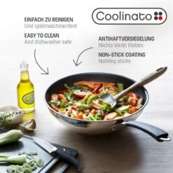 Pan Coolinato 26 Cm En Acier Inoxydable Avec Revêtement Wok, Wok Pour Induction à Gaz Vitrocéramique Et Four, Passe Au Lave-vaisselle -Cuisine Fournitures Magasin 1200x1200 687