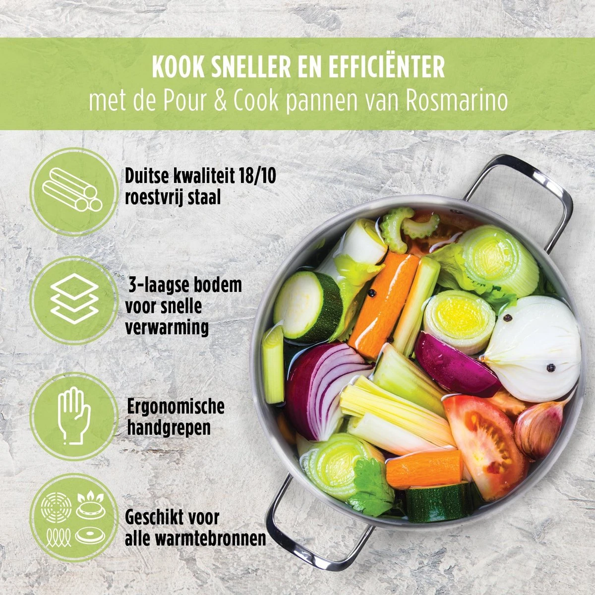 Rosmarino Pour & Cook - Casserole Avec Couvercle En Verre - Ø28cm - 100% Sans PFAS & PFOA - Acier Inoxydable 18/10 - Technologie ThermoFlow - Poignées Cool Touch - Convient à Toutes Les Sources De Chaleur & Lave-vaisselle 2 Rosmarino Pour & Cook - Casserole Avec Couvercle En Verre - Ø28cm - 100% Sans PFAS & PFOA - Acier Inoxydable 18/10 - Technologie ThermoFlow - Poignées Cool Touch - Convient à Toutes Les Sources De Chaleur & Lave-vaisselle – Image 2