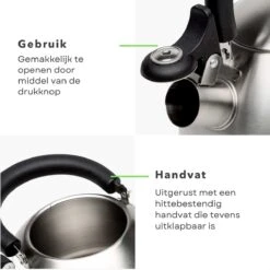 Cheqo® Bouilloire Sifflante En Acier Inoxydable 2,5 L - Bouilloire Chauffante - Bouilloire - Diamètre 19 Cm, Hauteur 12 Cm - Gaz, électrique, Céramique Et Halogène -Cuisine Fournitures Magasin 1200x1200 742