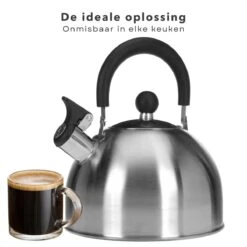 Cheqo® Bouilloire Sifflante En Acier Inoxydable 2,5 L - Bouilloire Chauffante - Bouilloire - Diamètre 19 Cm, Hauteur 12 Cm - Gaz, électrique, Céramique Et Halogène -Cuisine Fournitures Magasin 1200x1200 743