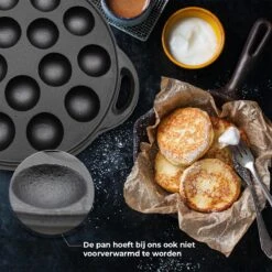 Poffertjespan - Inc. Flacon Doseur Gratuit, Brosse, Fourchette - Convient à Toutes Les Cuisinières - Poffertjes Maker - Poffertjespan Induction - Poffertjespan Electric - Sinterklaas - Noël - Cadeau De Noël -Cuisine Fournitures Magasin 1200x1200 768