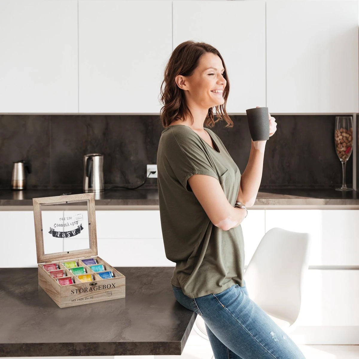 Boîte à Thé Relaxdays 9 Compartiments - Boîte De Rangement Thé - Boîte à Thé En Bois - Support Sachet à Thé - Grand 4 Boîte à Thé Relaxdays 9 Compartiments - Boîte De Rangement Thé - Boîte à Thé En Bois - Support Sachet à Thé - Grand – Image 4