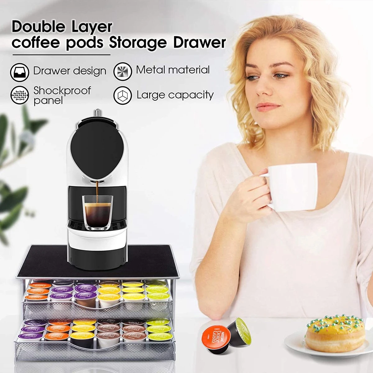 Porte-capsules Masthome Café Avec Tiroir Pour Capsules Dolce Gusto, Pour 72 Dosettes De Café, 1 Chiffon De Nettoyage Inclus 2 Porte-capsules Masthome Café Avec Tiroir Pour Capsules Dolce Gusto, Pour 72 Dosettes De Café, 1 Chiffon De Nettoyage Inclus – Image 2