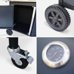 Barbecue à Gaz Bazin 4 Anthracite 4 Brûleurs 1 Brûleur Latéral Avec étagères Latérales Et Thermomètre - Connexion Gaz G1 2 F15-21 Incluse. -Cuisine Fournitures Magasin 1200x1200 80