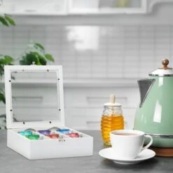 Boîte à Thé Relaxdays Bois - Boîte à Thé 7 Compartiments - Magasin De Thé - Boîte à Thé - Boîte à Thé - Boîte Blanche -Cuisine Fournitures Magasin 1200x1200 844