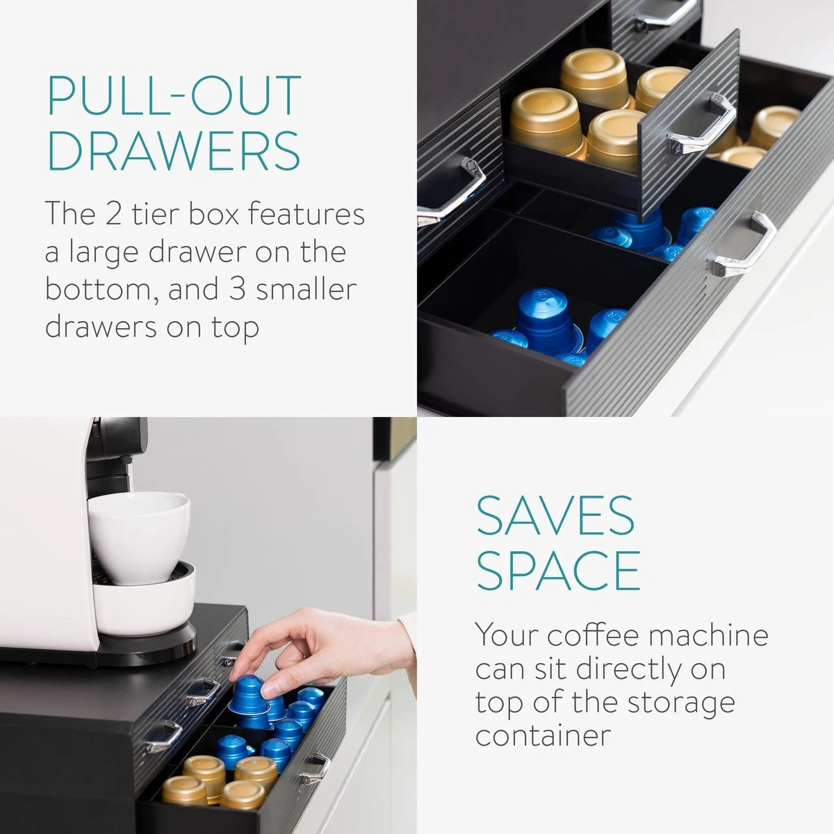 Porte-capsule Navaris Avec 4 Tiroirs - Compatible Avec Nespresso Et D'autres Marques - Support Pour Tasses à Café - Organisateur Pour Tasses Et Accessoires 3 Porte-capsule Navaris Avec 4 Tiroirs - Compatible Avec Nespresso Et D'autres Marques - Support Pour Tasses à Café - Organisateur Pour Tasses Et Accessoires – Image 3