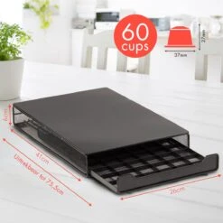 Porte-capsule KitchenBrothers Avec Un Tiroir - Support à Capsules Et Pads De Café Expresso - 60 Capsules - Acier Inoxydable - Noir -Cuisine Fournitures Magasin 1200x1200 928