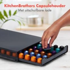 Porte-capsule KitchenBrothers Avec Un Tiroir - Support à Capsules Et Pads De Café Expresso - 60 Capsules - Acier Inoxydable - Noir -Cuisine Fournitures Magasin 1200x1200 929