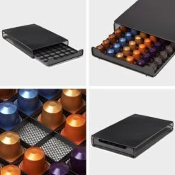 Porte-capsule KitchenBrothers Avec Un Tiroir - Support à Capsules Et Pads De Café Expresso - 60 Capsules - Acier Inoxydable - Noir -Cuisine Fournitures Magasin 1200x1200 930