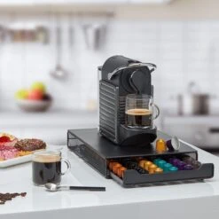 Porte-capsule KitchenBrothers Avec Un Tiroir - Support à Capsules Et Pads De Café Expresso - 60 Capsules - Acier Inoxydable - Noir -Cuisine Fournitures Magasin 1200x1200 931