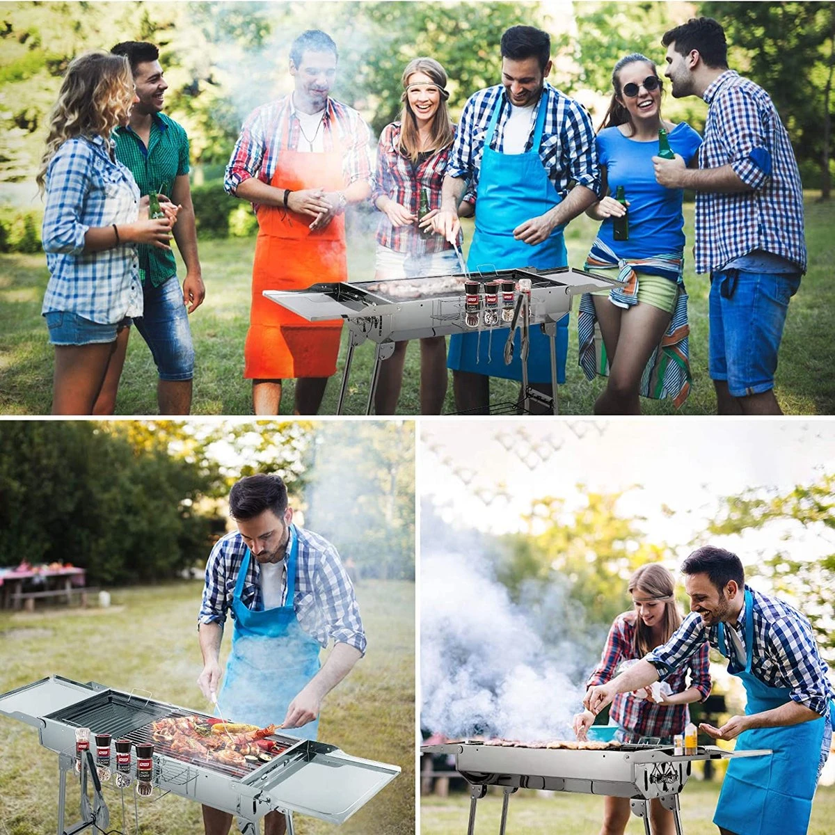 BBQ - Barbecue - Grill - Portable - Acier Inoxydable - Grill à Charbon - Ailes Doubles - Pan Antiadhésive - Camping - Jardin 3 BBQ - Barbecue - Grill - Portable - Acier Inoxydable - Grill à Charbon - Ailes Doubles - Pan Antiadhésive - Camping - Jardin – Image 3