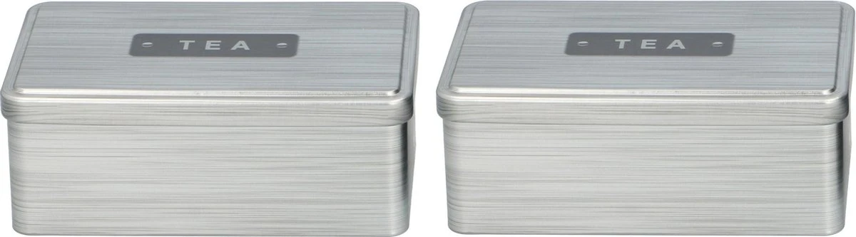 Set De 2x Boîtes à Thé Rectangulaires En Argent 18 X 11 Cm - Boîtes De Rangement / Boîtes à Thé En Argent - Tambours à Thé 1 Set De 2x Boîtes à Thé Rectangulaires En Argent 18 X 11 Cm - Boîtes De Rangement / Boîtes à Thé En Argent - Tambours à Thé
