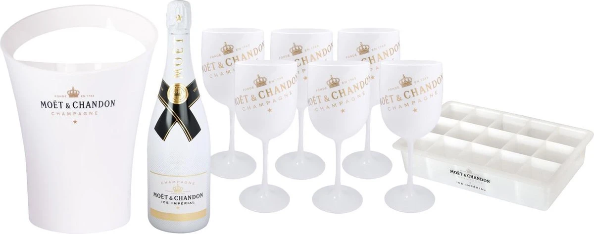 Seau à Glace Imperial Moët & Chandon Ice Avec 6 Verres - Refroidisseur à Vin De Luxe / Seau à Glace Et Verres à Champagne 6x
